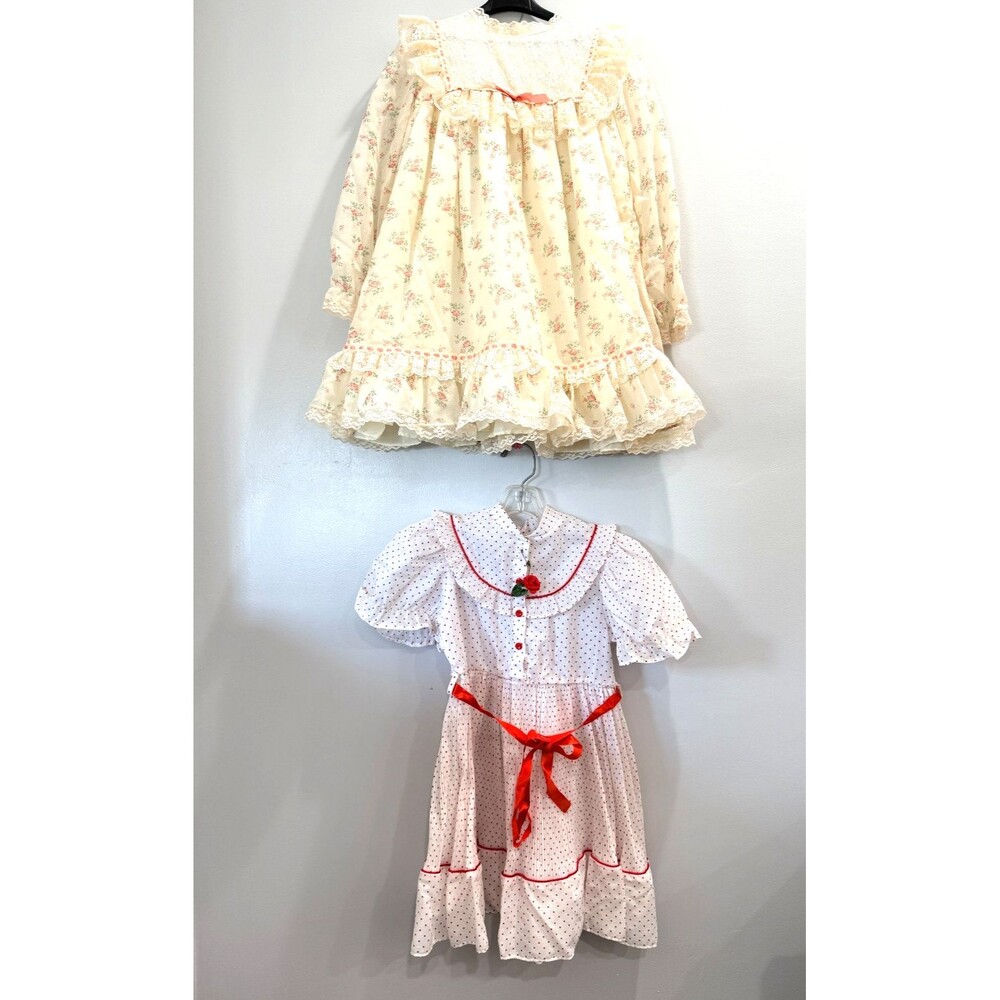 Vintage 80s Girls Dress Bundle Size 6 Paper Tags Polka Dot and Floral